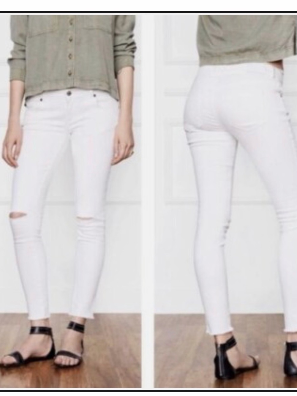 Anine Bing White Skinny Jeans with Knee Rips